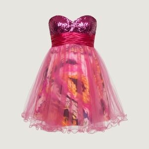 Cinderella Divine Size 6 Pink Sequin Strapless Floral Tulle Party Dress